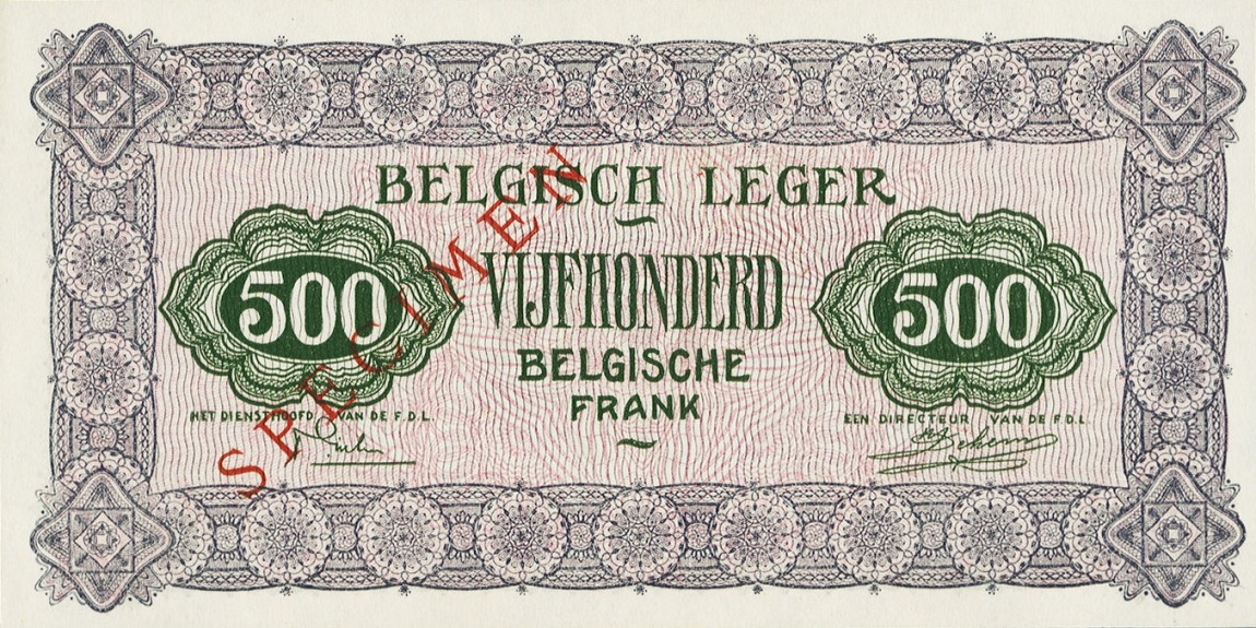 Back of Belgium pM8s: 500 Francs from 1946