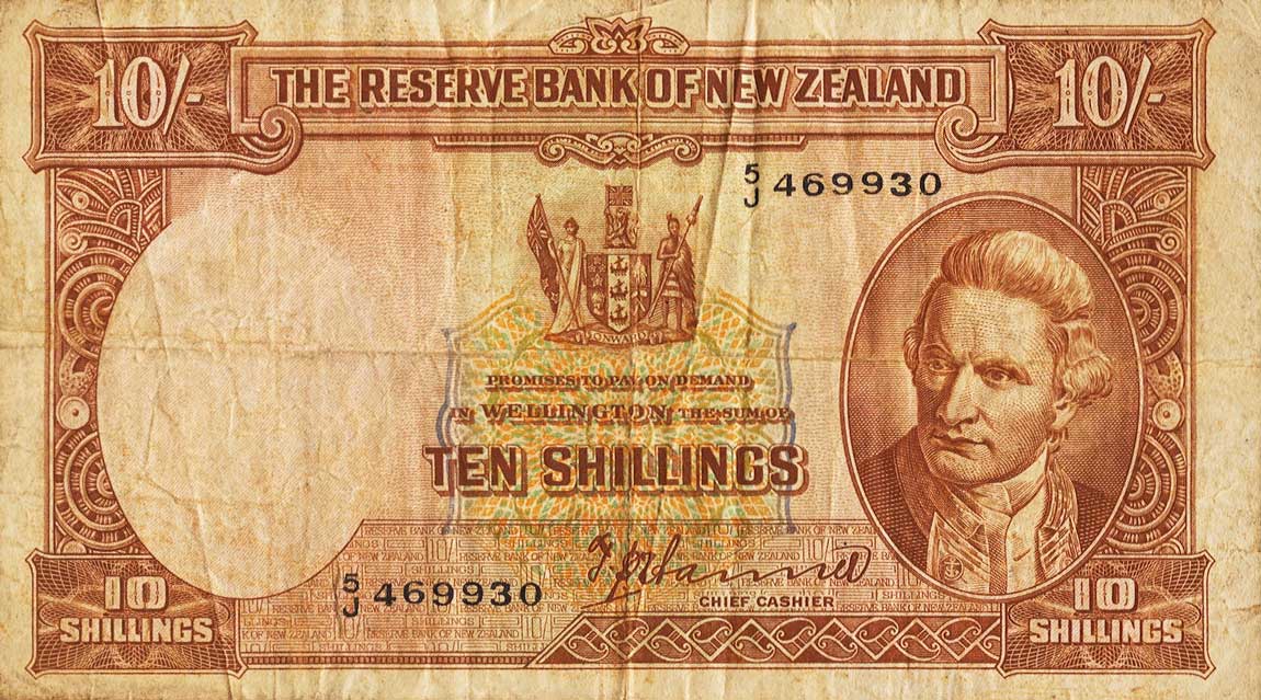 Front of New Zealand p158a: 10 Shillings from 1940