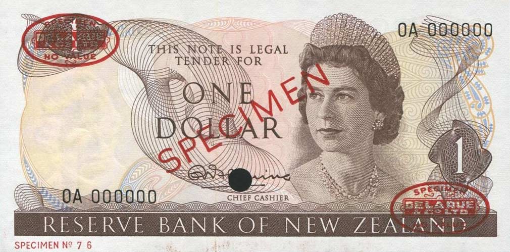 Front of New Zealand p163s: 1 Dollar from 1967