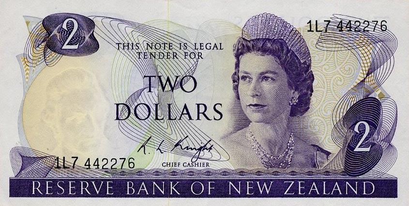 Front of New Zealand p164c: 2 Dollars from 1975