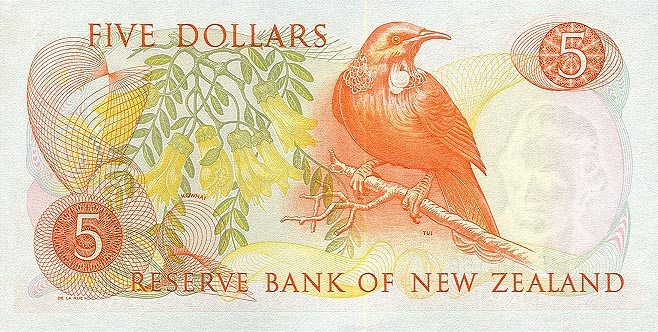 Back of New Zealand p165d: 5 Dollars from 1977