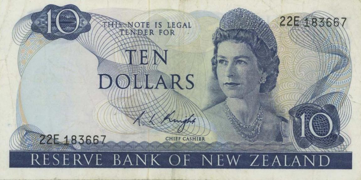 Front of New Zealand p166c: 10 Dollars from 1975
