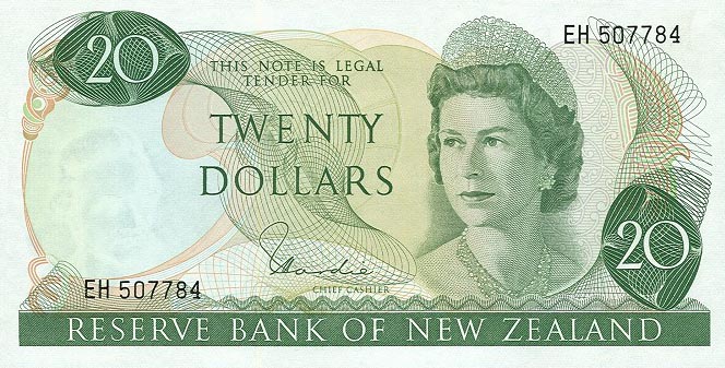 Front of New Zealand p167d: 20 Dollars from 1977