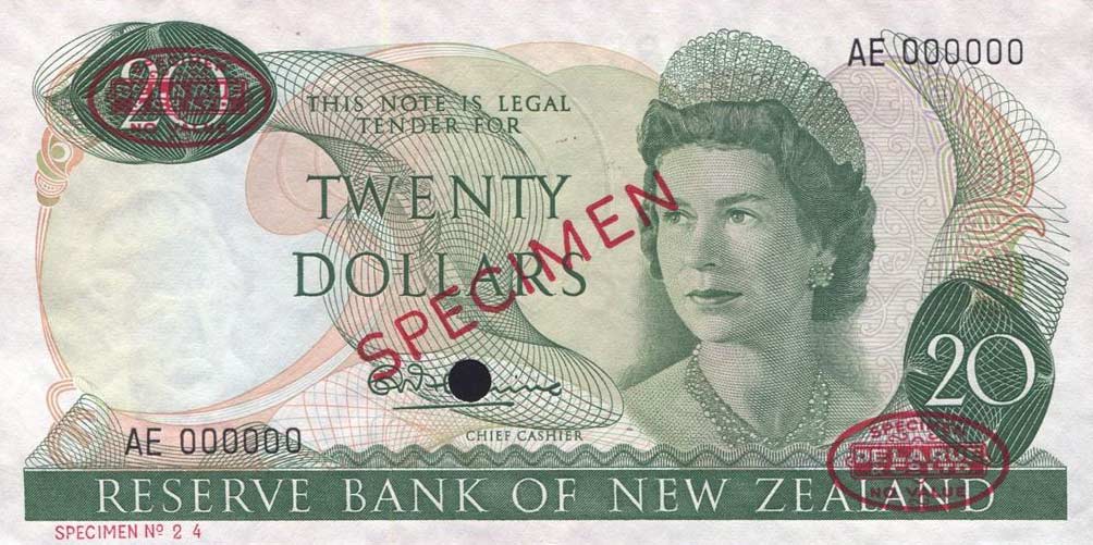Front of New Zealand p167s: 20 Dollars from 1967