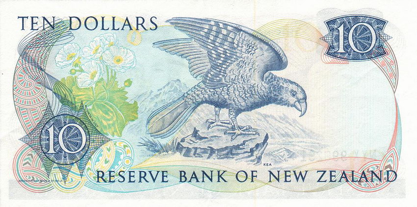 Back of New Zealand p172c: 10 Dollars from 1989