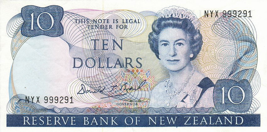 Front of New Zealand p172c: 10 Dollars from 1989