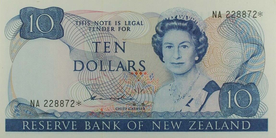 Front of New Zealand p172r: 10 Dollars from 1981