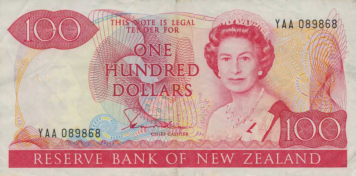 Front of New Zealand p175a: 100 Dollars from 1981