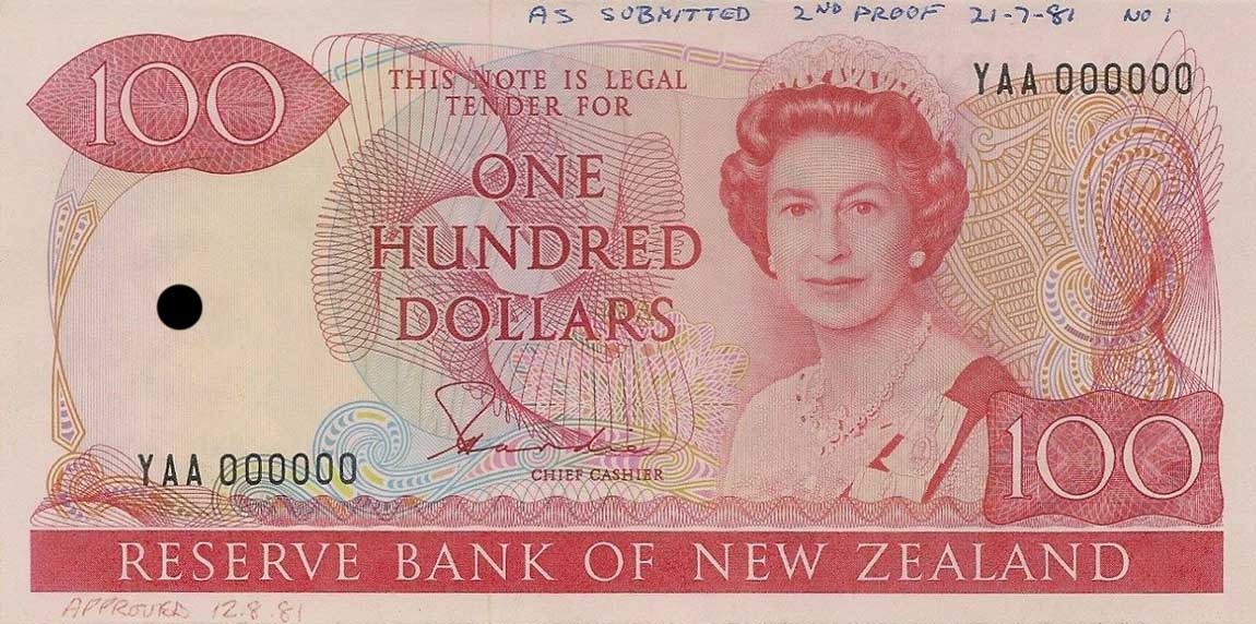 Front of New Zealand p175p: 100 Dollars from 1981