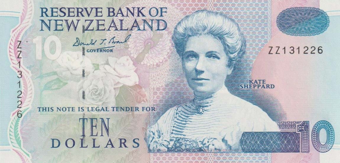 Front of New Zealand p178r: 10 Dollars from 1992