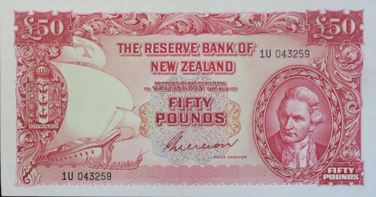 Front of New Zealand p162b: 50 Pounds from 1955
