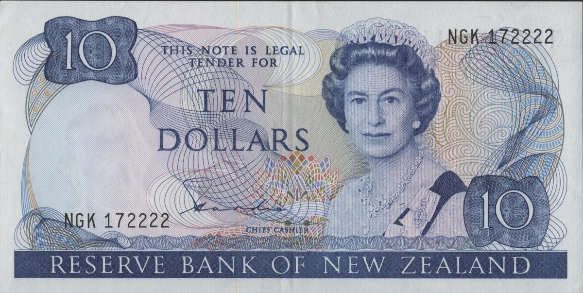 Front of New Zealand p172a: 10 Dollars from 1981
