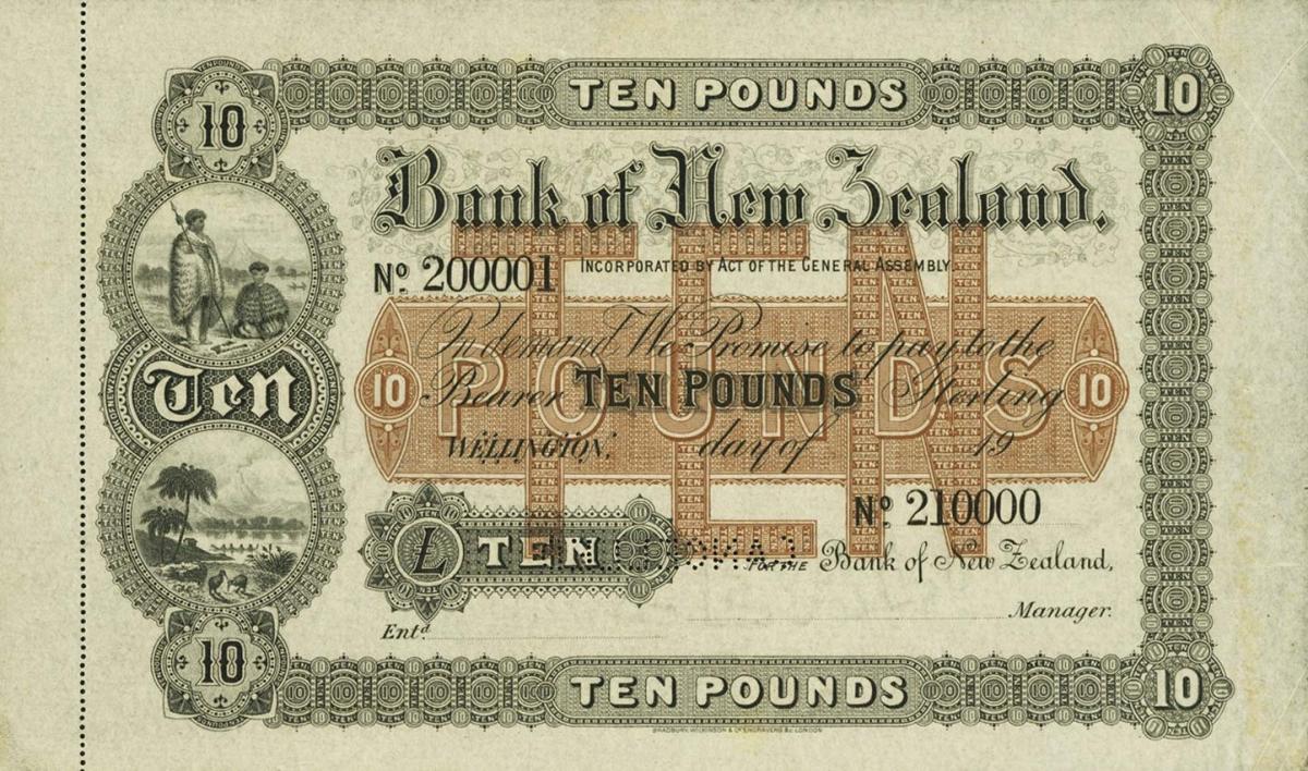 Front of New Zealand pS193m: 10 Pounds from 1895