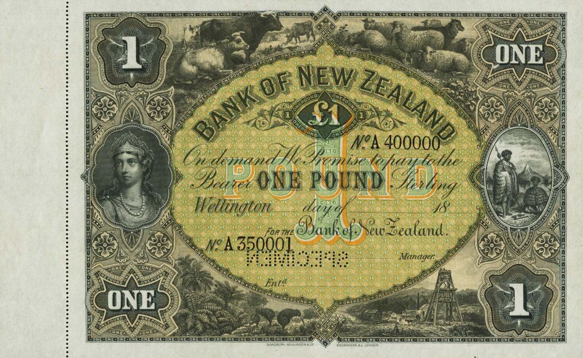 Front of New Zealand pS202s: 1 Pound from 1888