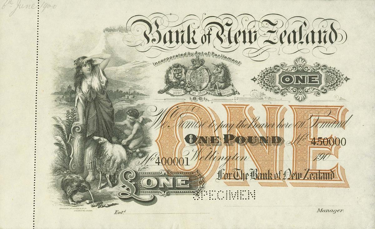 Front of New Zealand pS206s: 1 Pound from 1898