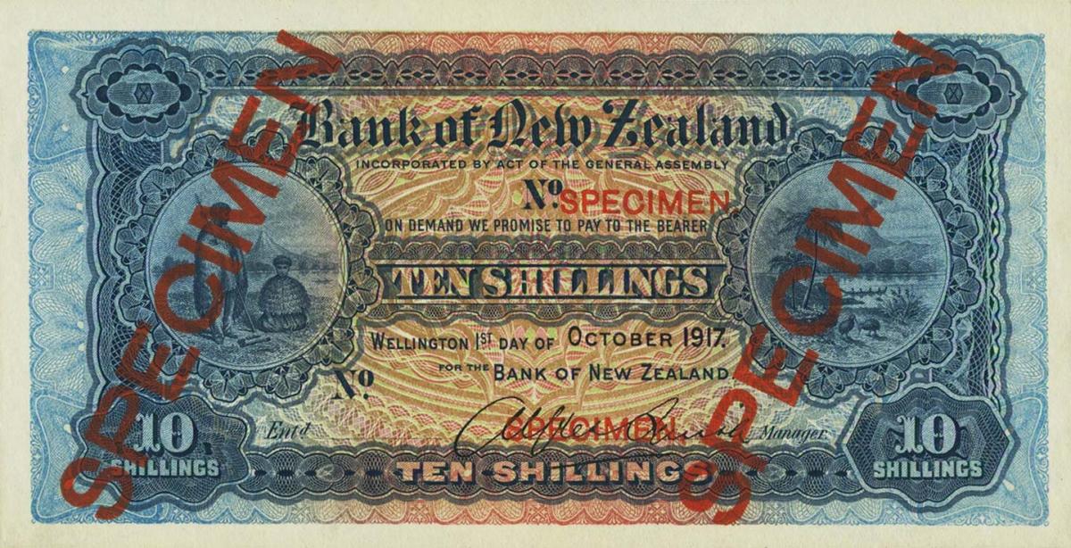 Front of New Zealand pS222s: 10 Shillings from 1917