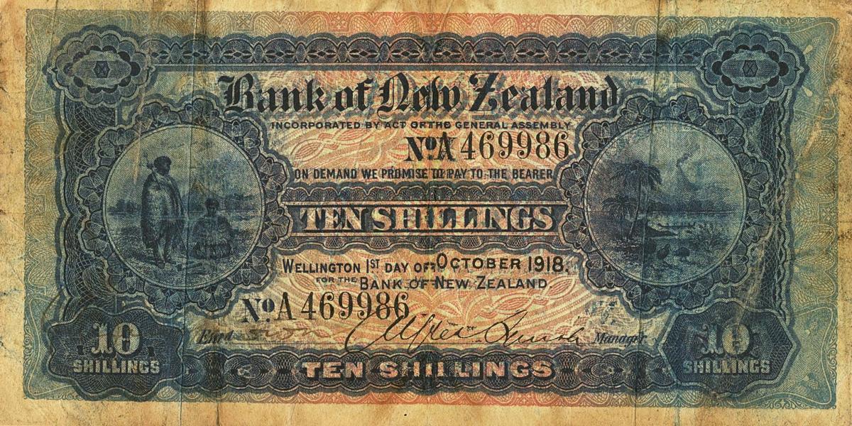 Front of New Zealand pS223b: 10 Shillings from 1917