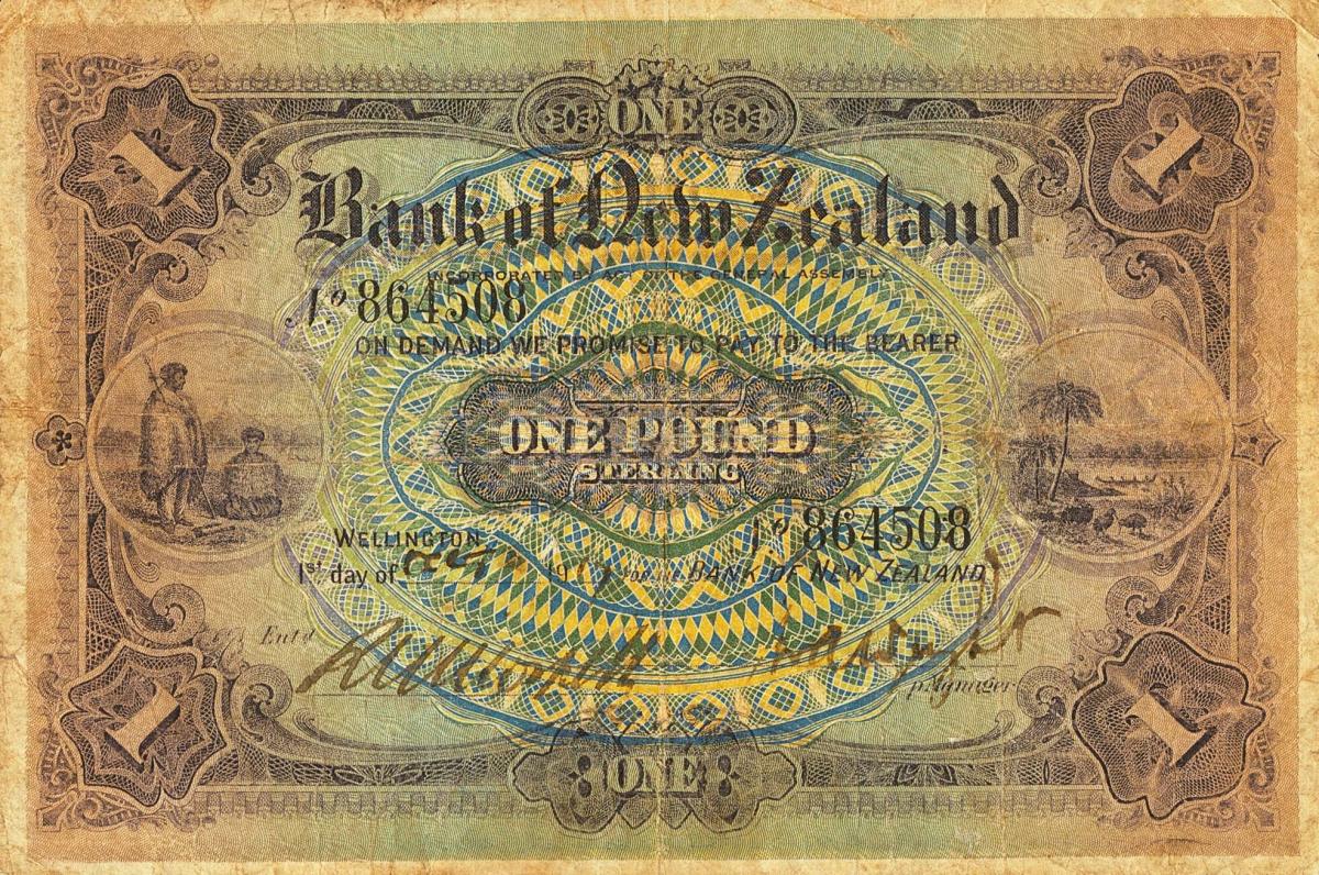 Front of New Zealand pS225: 1 Pound from 1916