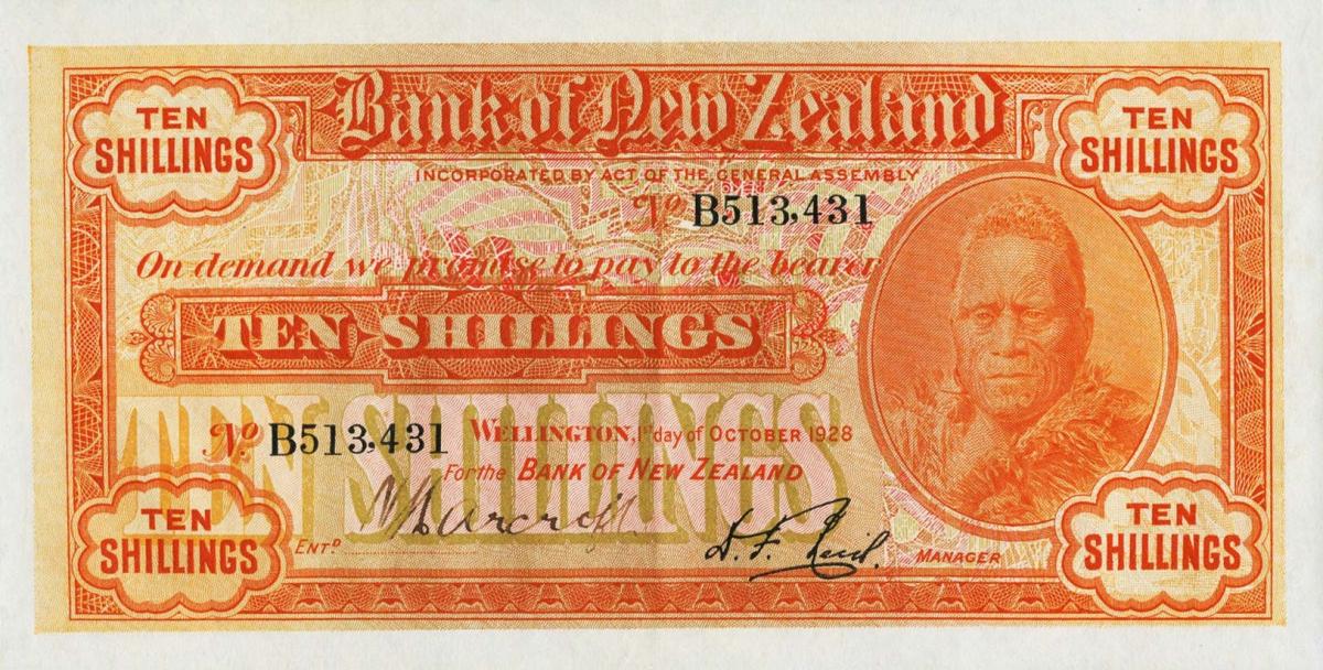 Front of New Zealand pS232a: 10 Shillings from 1926