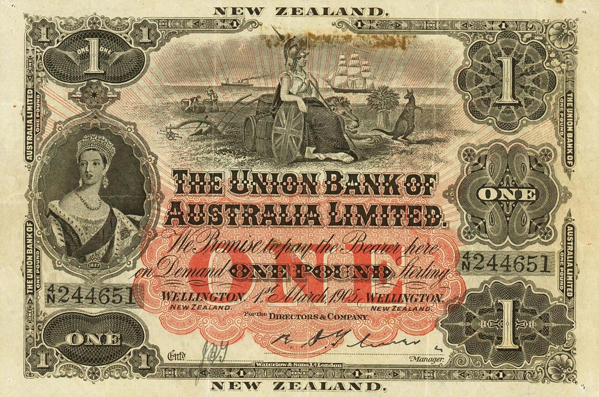 Front of New Zealand pS362b: 1 Pound from 1905