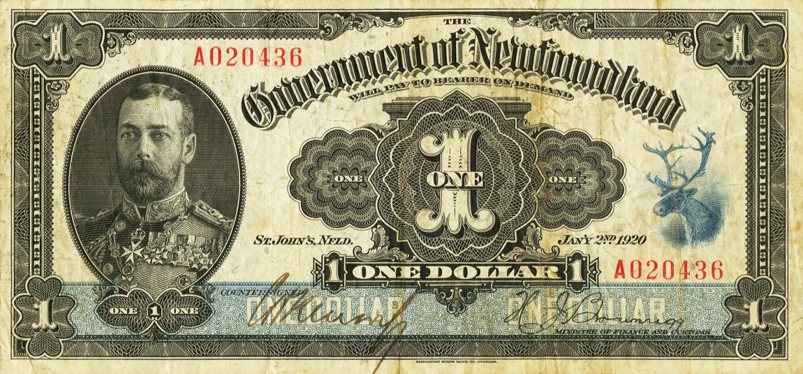 Front of Newfoundland pA14d: 1 Dollar from 1920