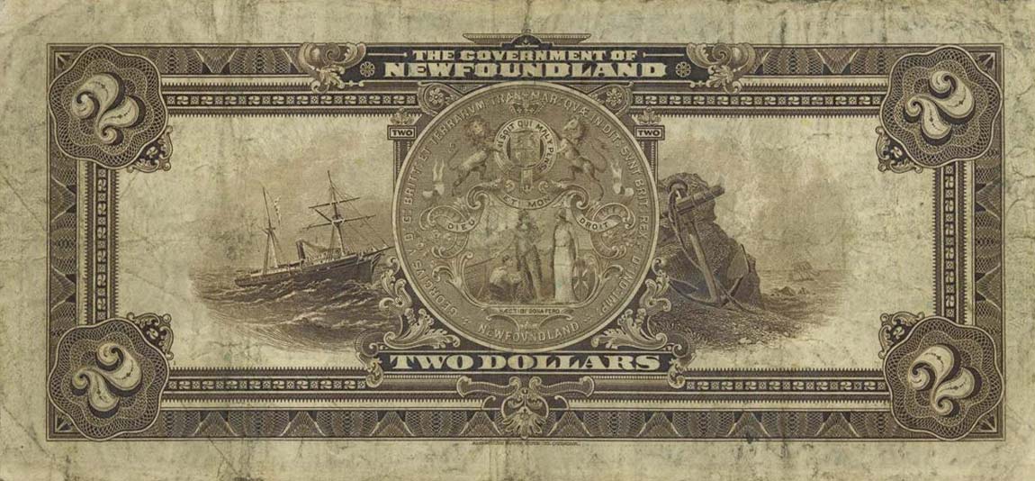 Back of Newfoundland pA15c: 2 Dollars from 1920