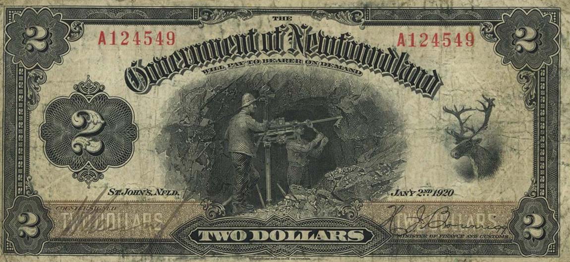 Front of Newfoundland pA15c: 2 Dollars from 1920