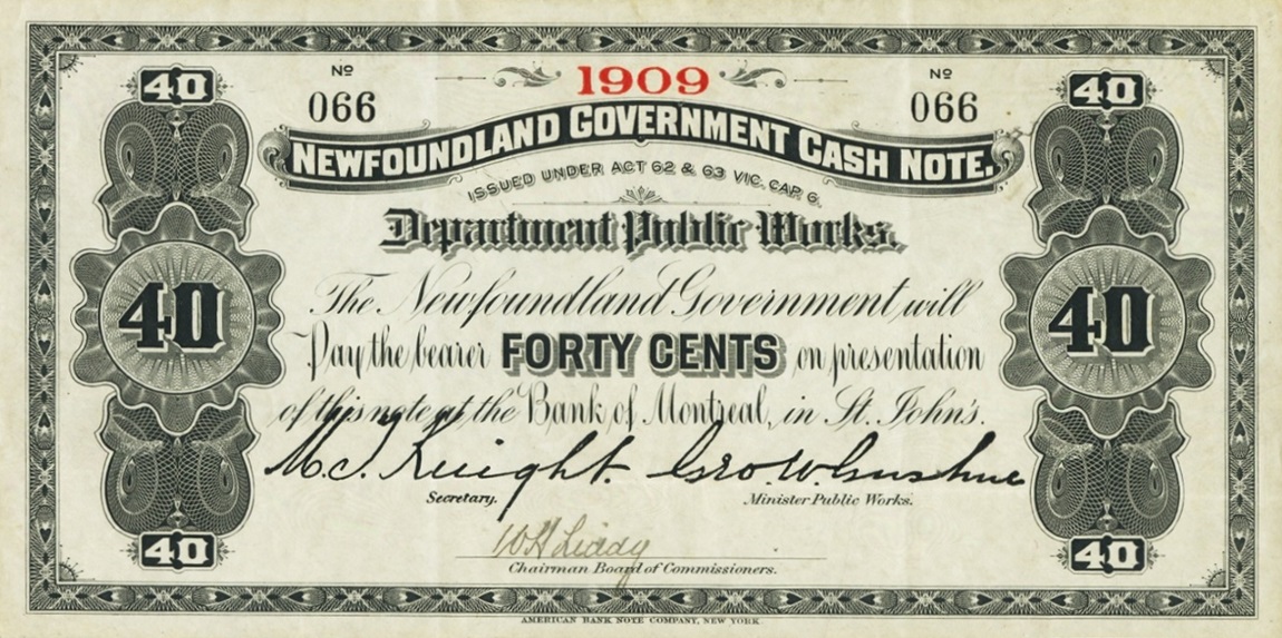 RealBanknotes Com Newfoundland PA4a 40 Cents From 1901   Newfoundland PA4a 40 Cents F 