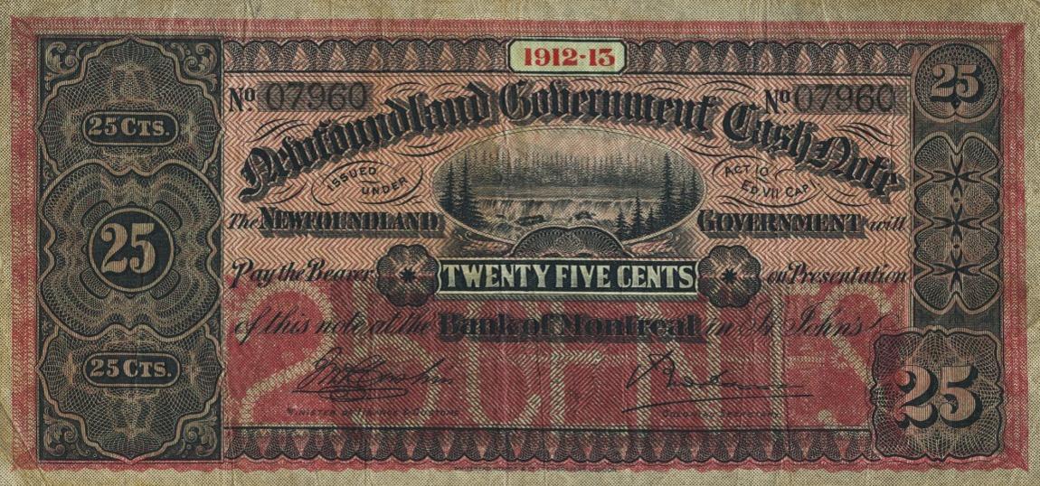 Front of Newfoundland pA9: 25 Cents from 1910