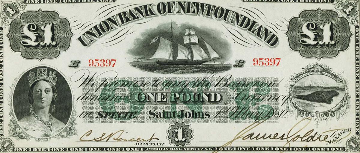 Front of Newfoundland pS121c: 1 Pound from 1880