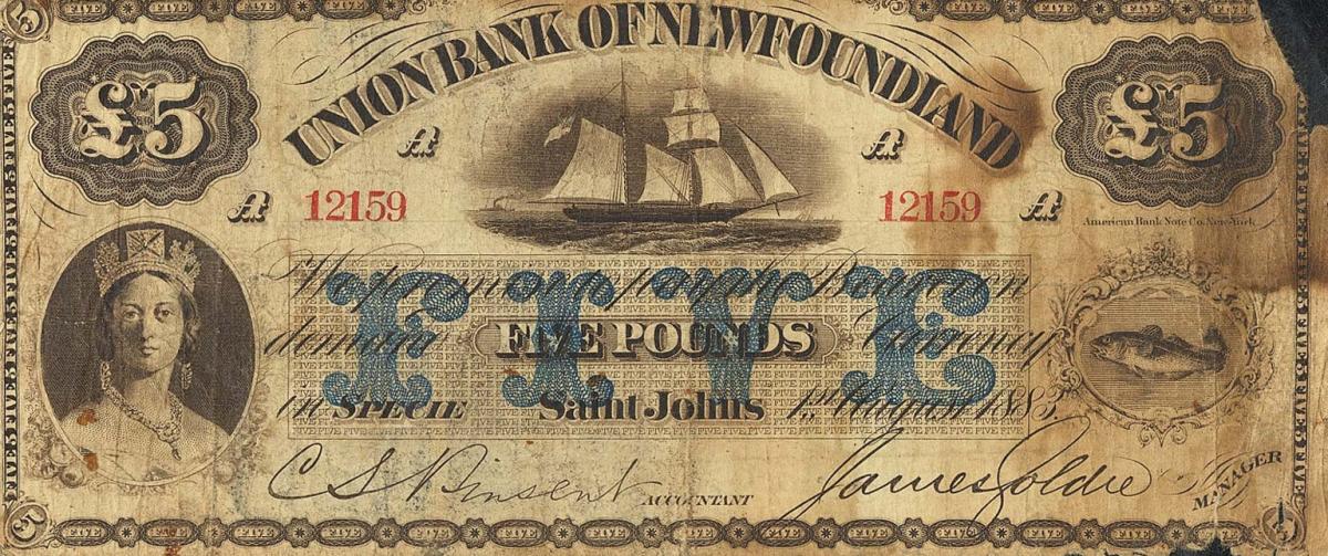 Front of Newfoundland pS122b: 5 Pounds from 1883