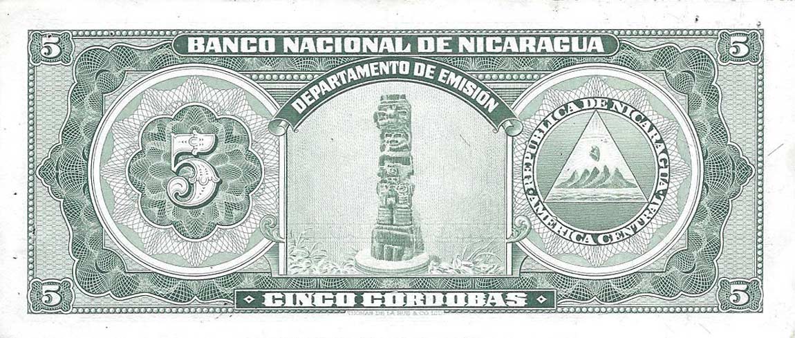 Back of Nicaragua p100a: 5 Cordobas from 1953