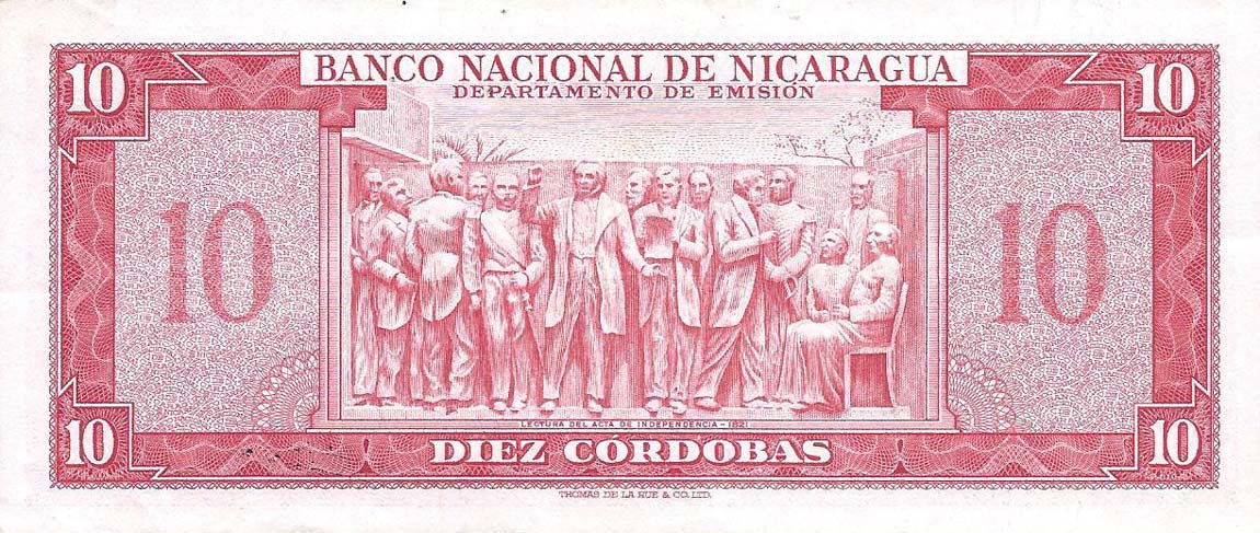 Back of Nicaragua p101b: 10 Cordobas from 1959