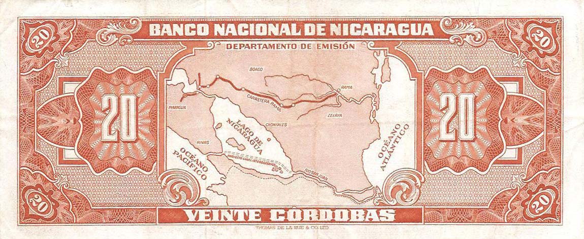 Back of Nicaragua p102b: 20 Cordobas from 1959