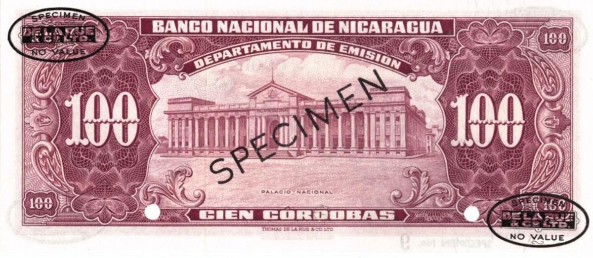 Back of Nicaragua p104s: 100 Cordobas from 1953