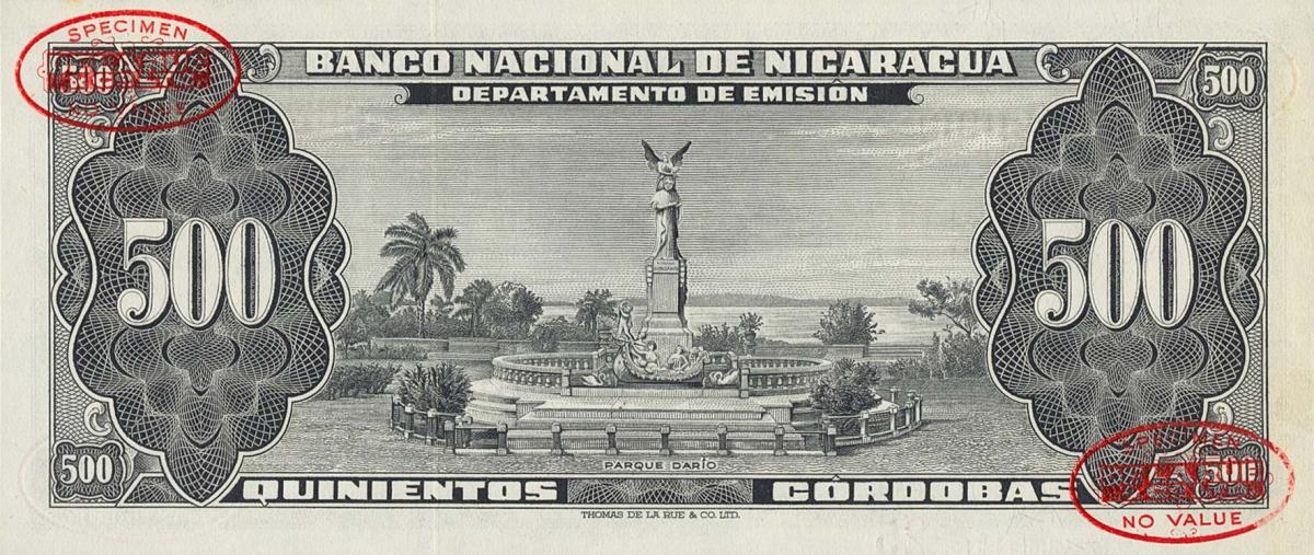 Back of Nicaragua p105s: 500 Cordobas from 1953