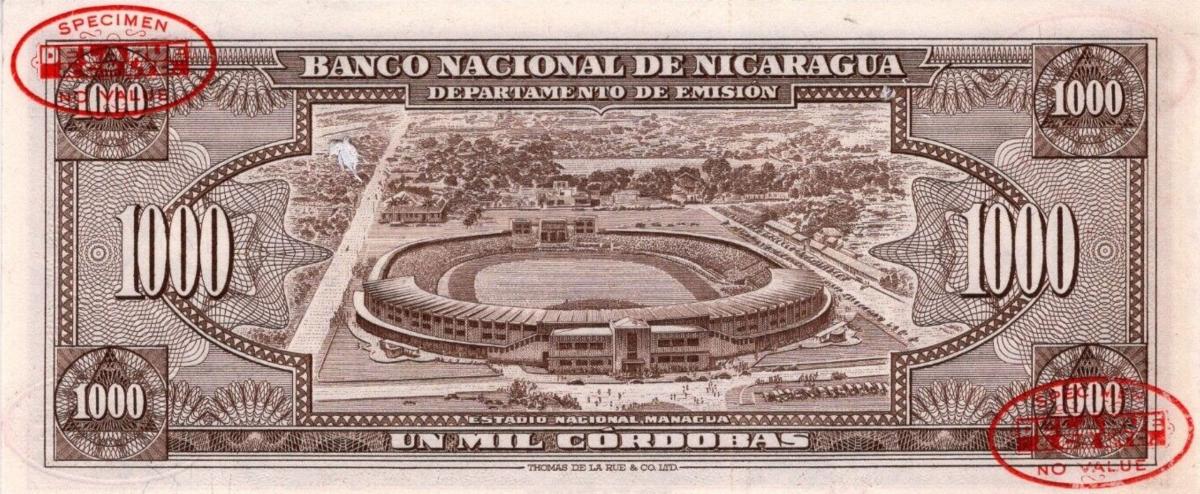 Back of Nicaragua p106s: 1000 Cordobas from 1953