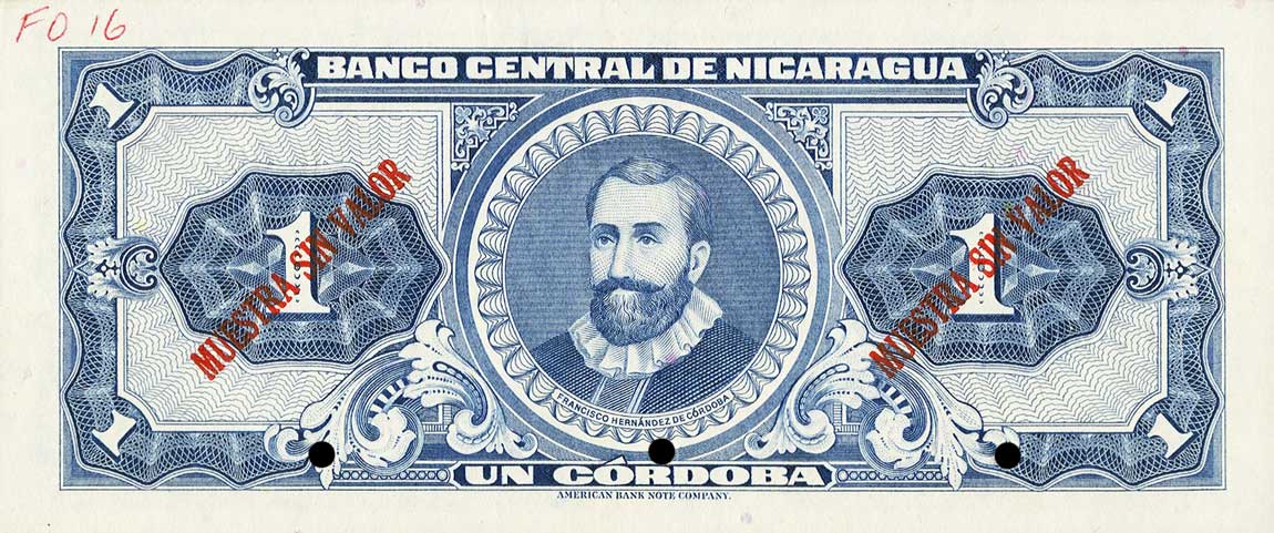 Back of Nicaragua p107s: 1 Cordoba from 1962