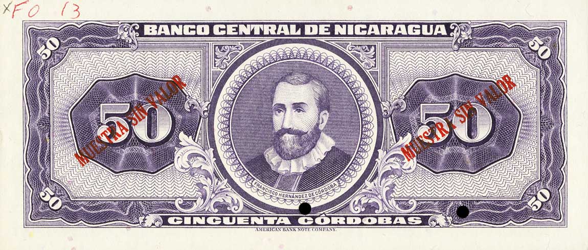 Back of Nicaragua p111s: 50 Cordobas from 1962