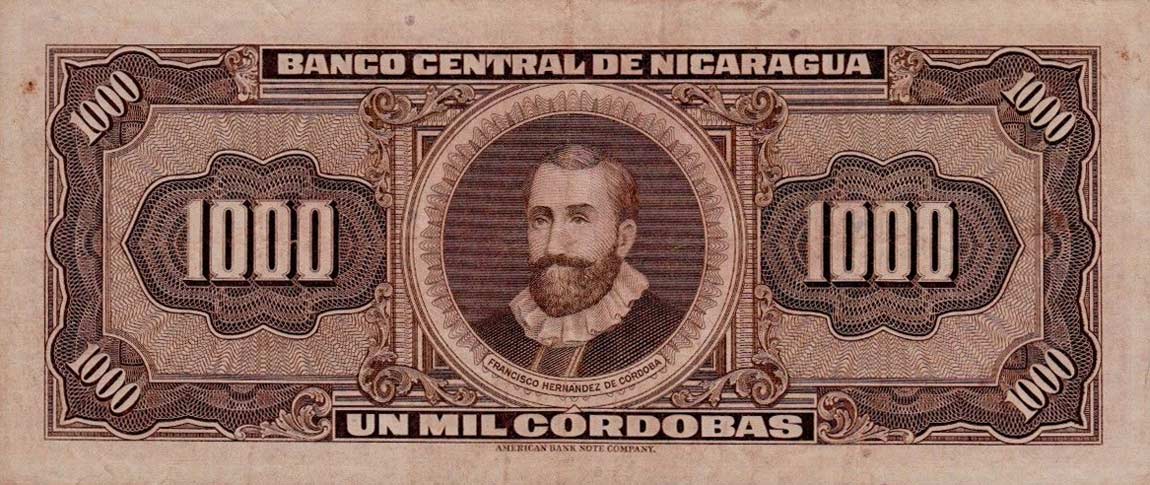 Back of Nicaragua p114a: 1000 Cordobas from 1962