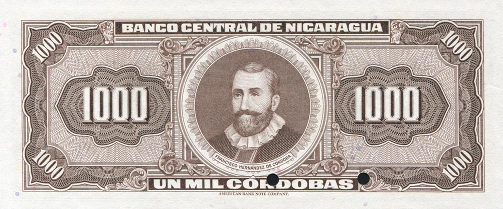 Back of Nicaragua p114s: 1000 Cordobas from 1962