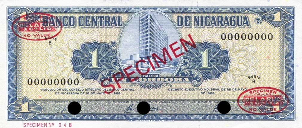 Front of Nicaragua p115s: 1 Cordoba from 1968