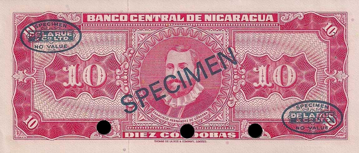 Back of Nicaragua p117s: 10 Cordobas from 1968