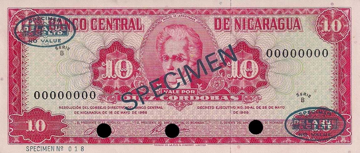 Front of Nicaragua p117s: 10 Cordobas from 1968