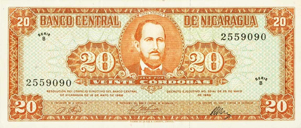 Front of Nicaragua p118a: 20 Cordobas from 1968