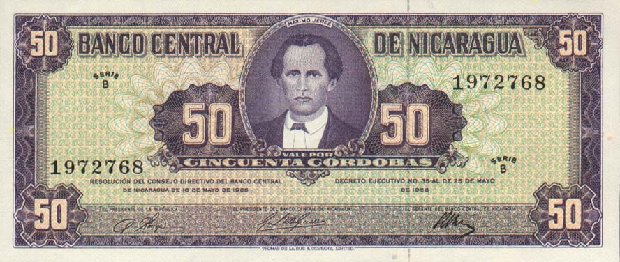 Front of Nicaragua p119a: 50 Cordobas from 1968