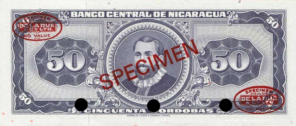 Back of Nicaragua p119s: 50 Cordobas from 1968