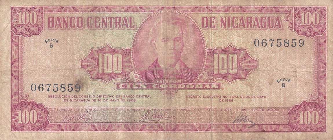 Front of Nicaragua p120a: 100 Cordobas from 1968