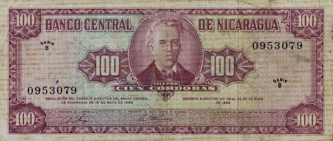 Front of Nicaragua p120b: 100 Cordobas from 1968