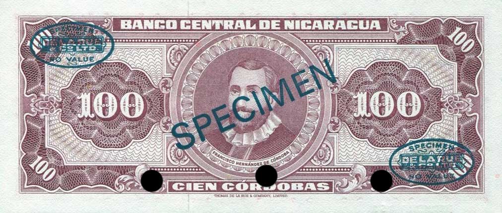 Back of Nicaragua p120s: 100 Cordobas from 1968